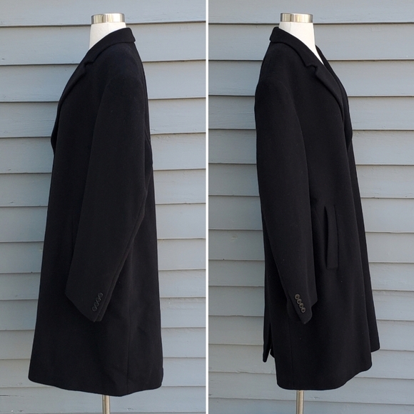 Vintage y2k Weatherproof Polar Black Cashmere Blend Preppy Trench Coat 44 Long - Picture 3 of 6